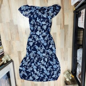 Lauren Ralph Lauren Floral Maxi Dress Off‎ Shoulder Navy Blue Size 10